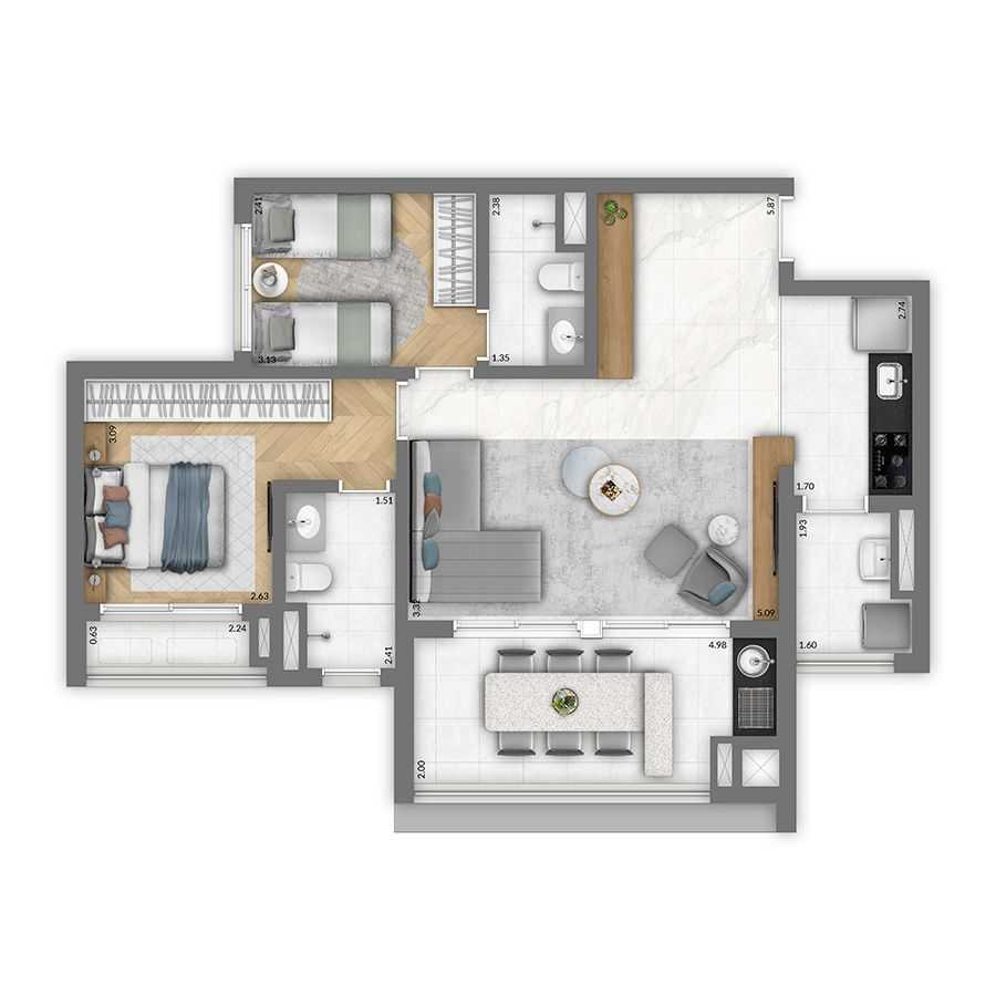 Planta - Apartamento a Venda Vila Clementino 3 Dormitórios 81m² - Investimoveis