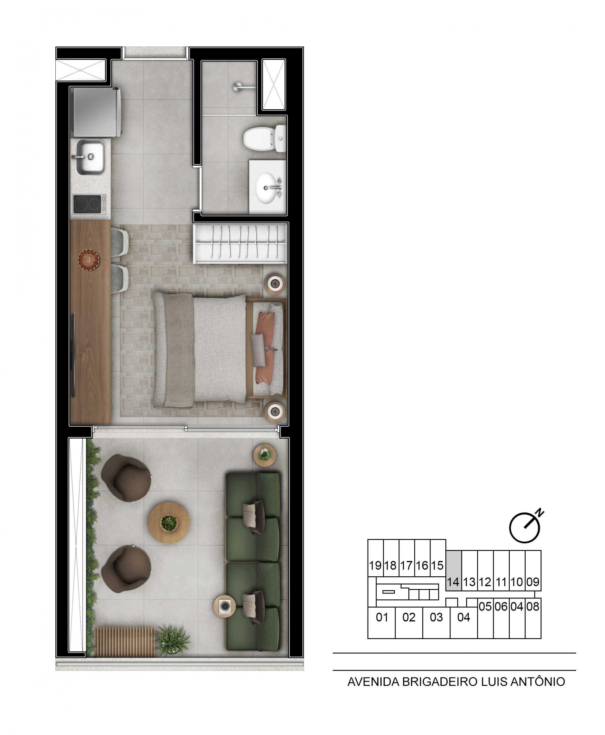 Planta - Apartamento Studio à venda 28m² no Jardins - Investimoveis
