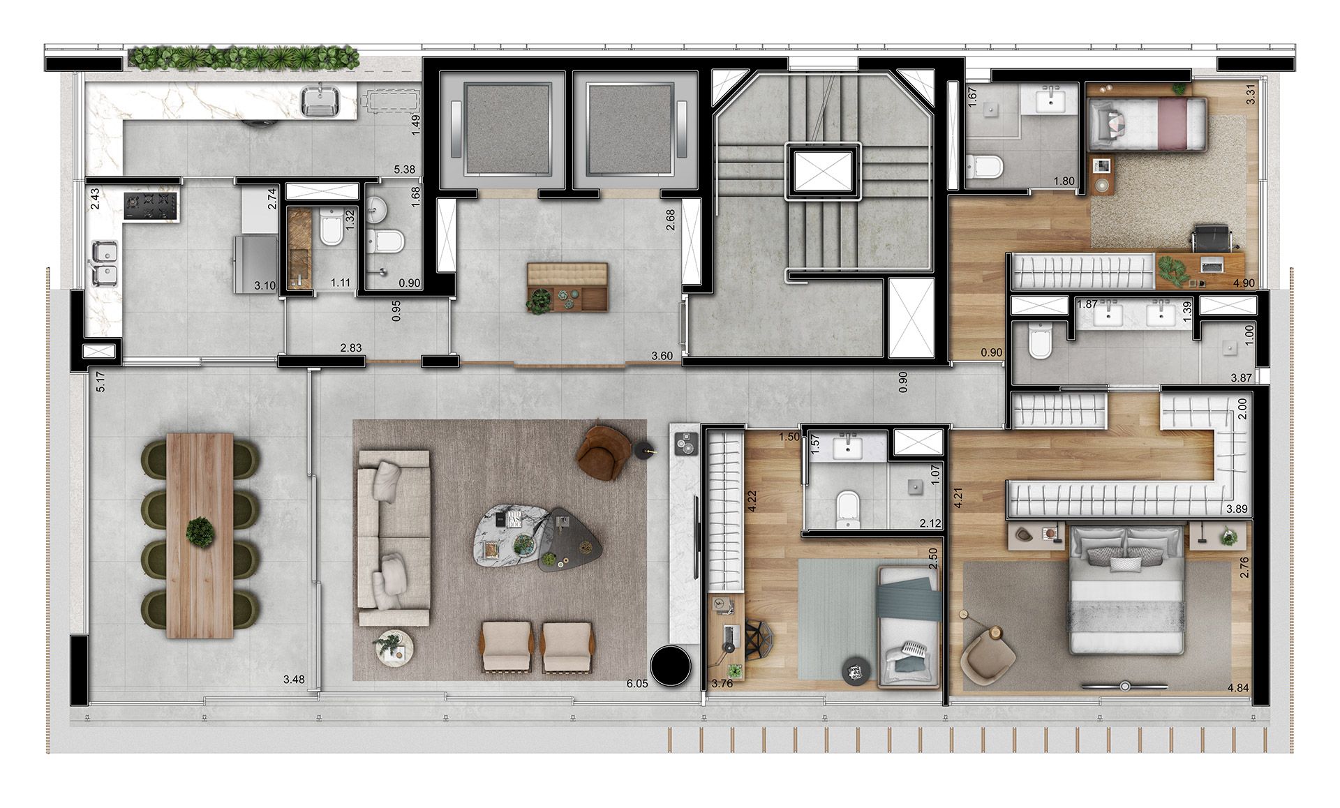 Planta - Exclusivo: 3 Suítes (183m²) | 3 Vagas | 1 Por Andar | Vista Permanente Ibirapuera – Vila Nova Conceição - Investimoveis