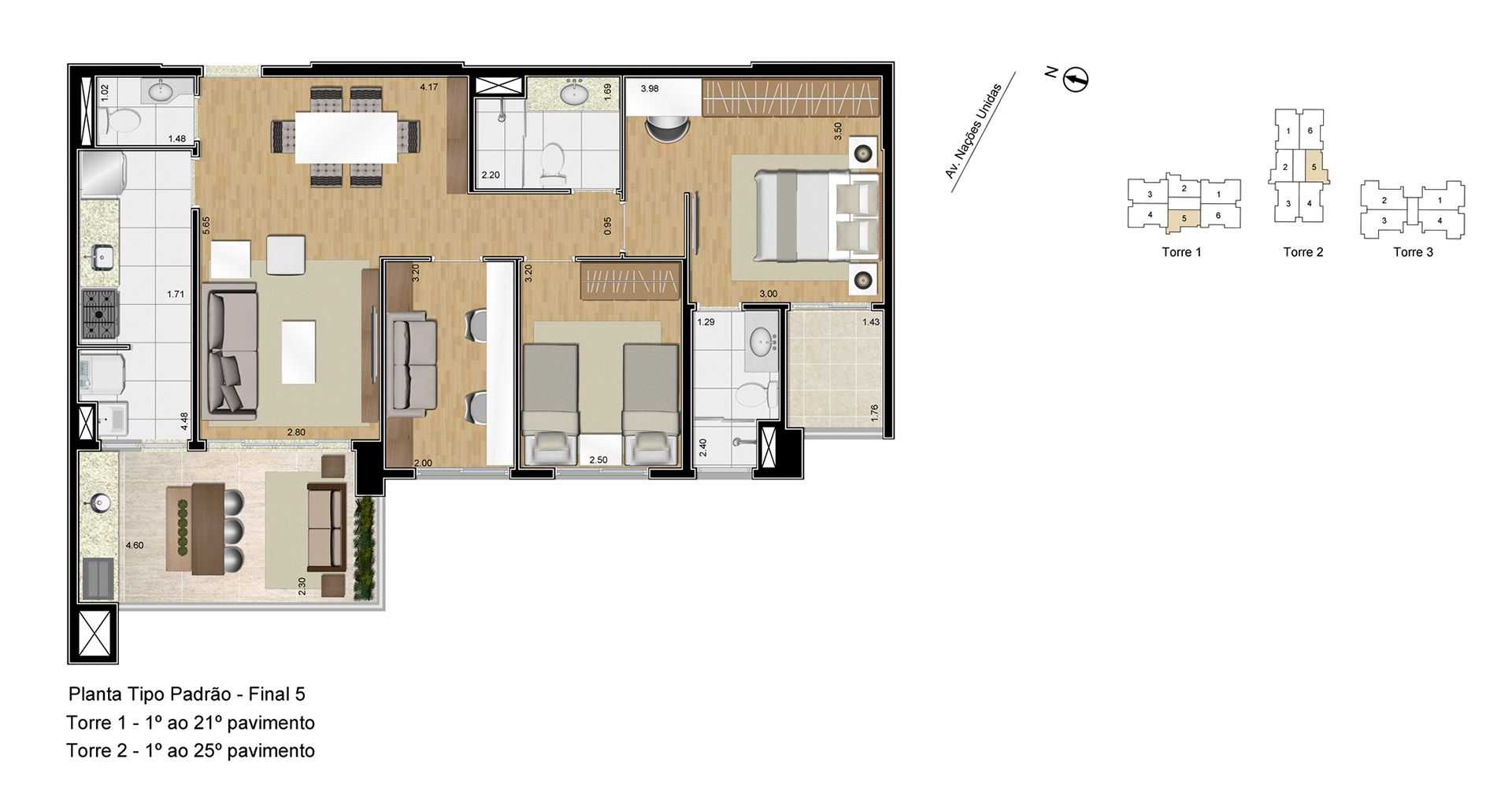 Planta - Apartamento Alto Padrão em São Bernardo | 3 Dorms (1 Suíte) | Terraço Gourmet + Lazer Clube na Chácara Inglesa - Investimoveis