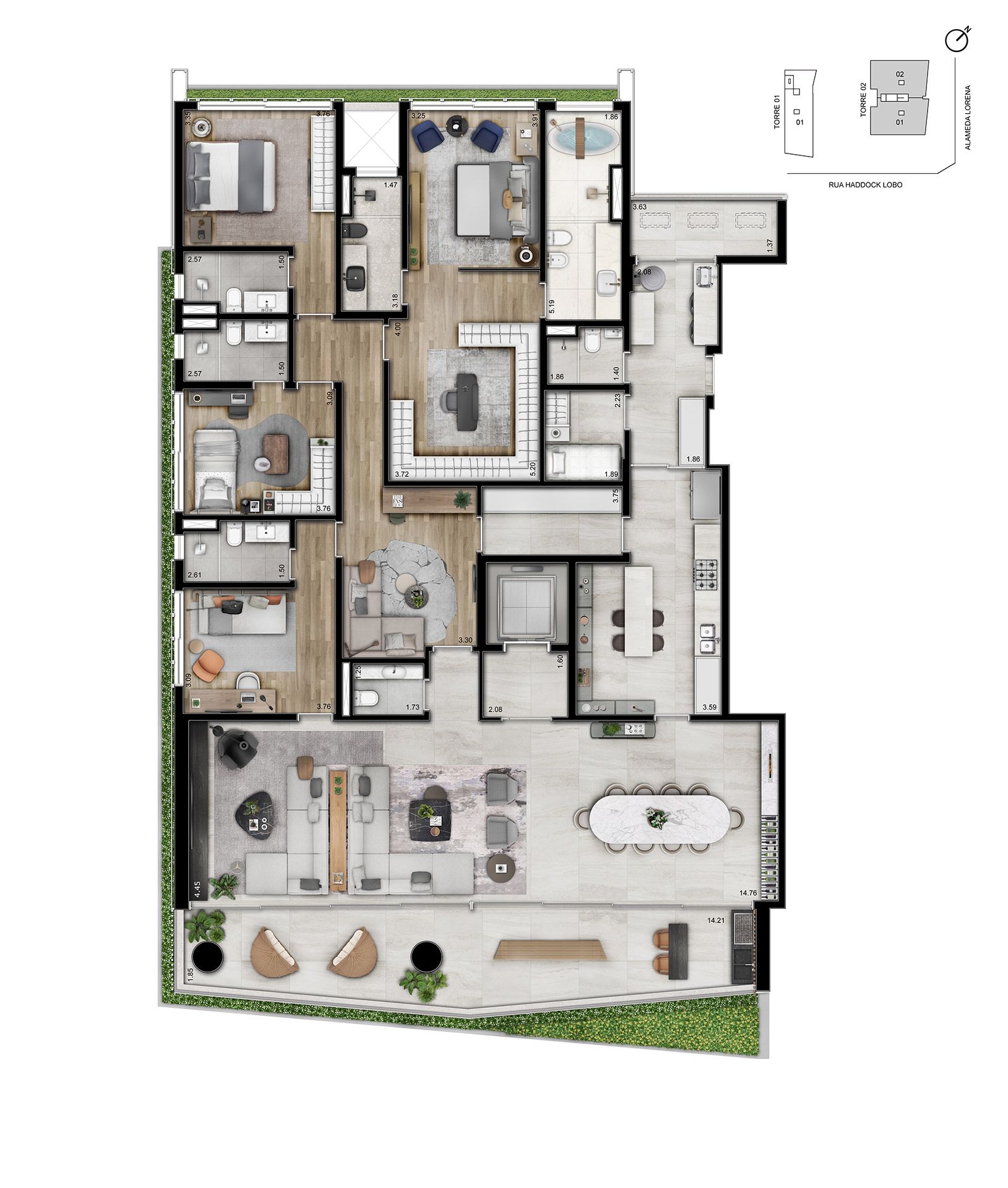 Planta - Helbor Jardins by Artefacto: 322m² | 4 Suítes | Exclusividade Oscar Freire - Investimoveis