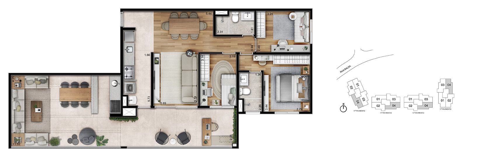 Planta - PATTEO SÃO PAULO: O Luxo Central que Cabe no Seu Investimento. | 67m² c/ Suíte - Investimoveis