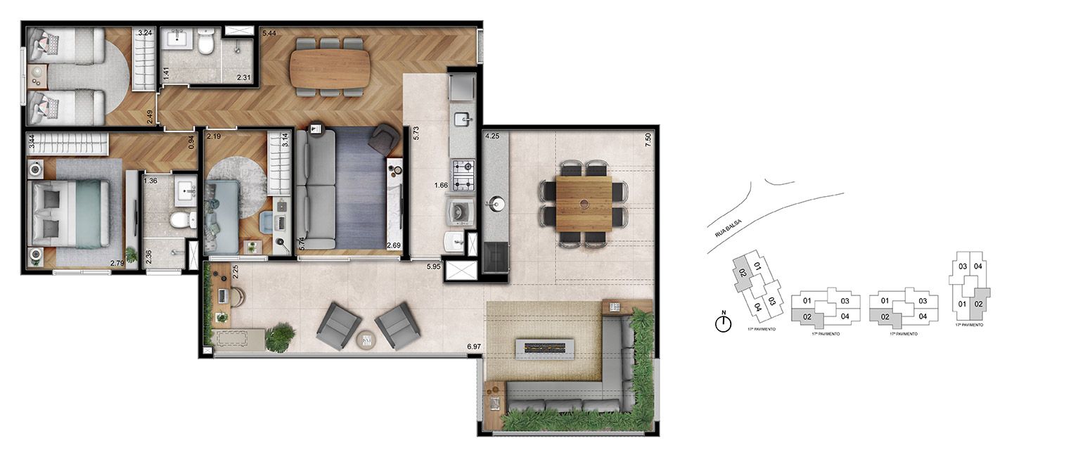 Planta - Apartamento 3 Dormitórios (1 Suíte) com 2 Vagas Freguesia do Ó - Investimoveis