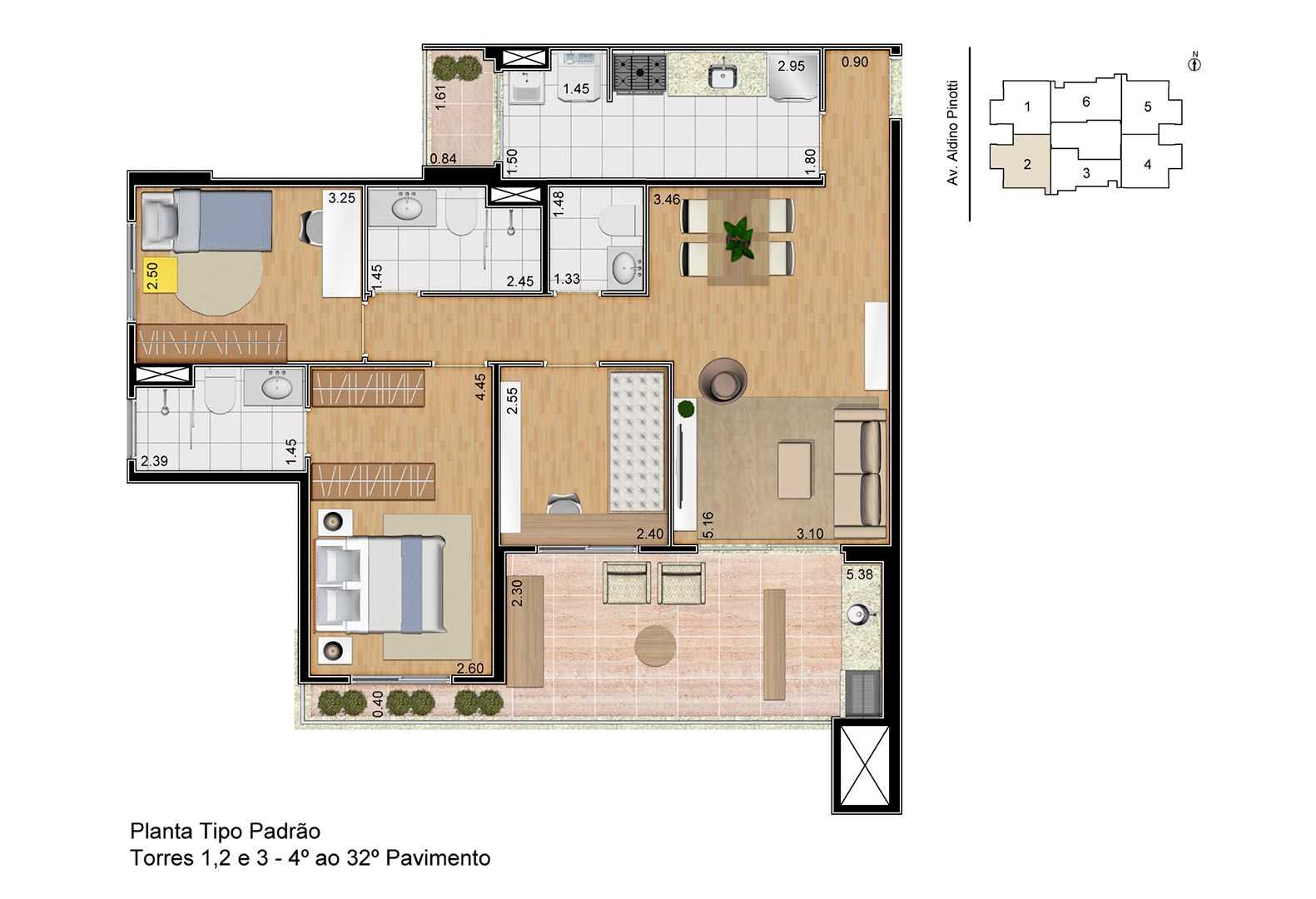 Planta - Exclusividade Trilogy 94m²: 3 Dorms e Lazer de Clube no Centro de SBC - Investimoveis