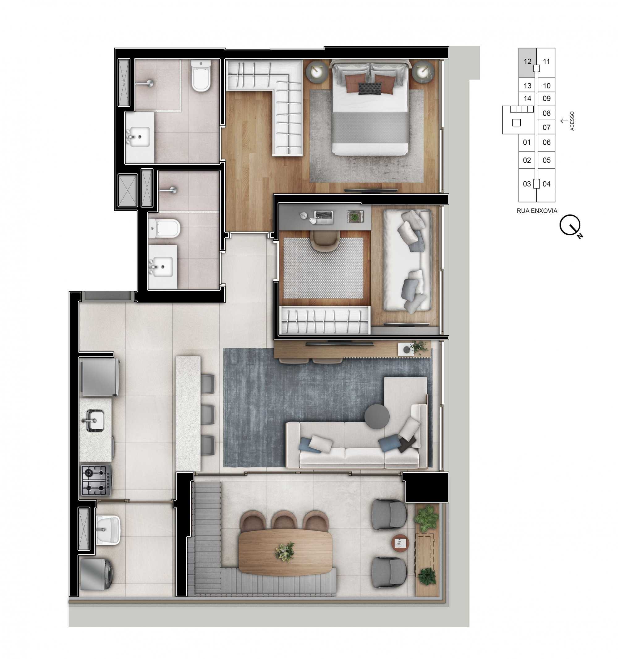 Planta - 70m² com Suíte e Lazer no 34º andar – Chácara Santo Antônio - Investimoveis