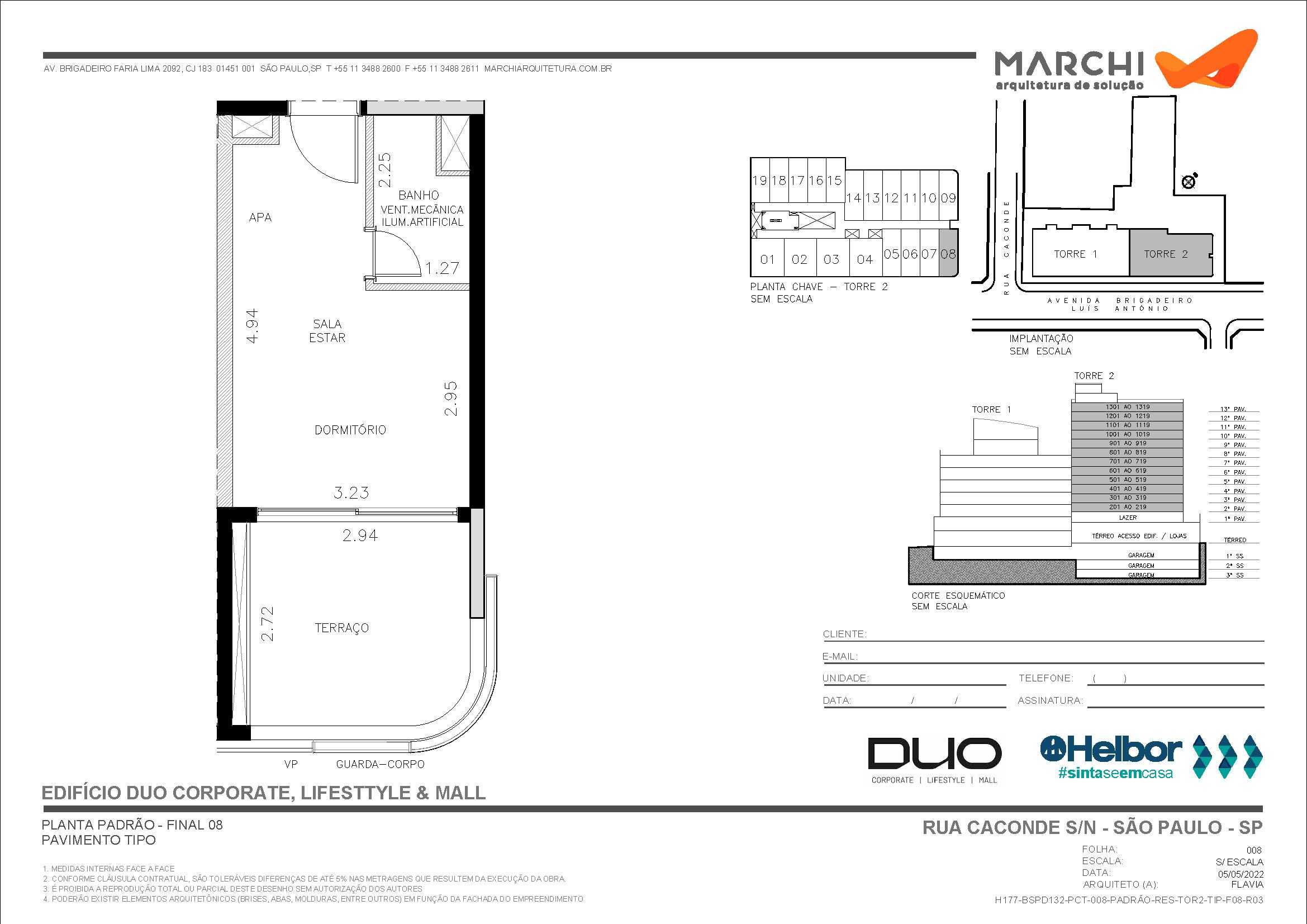 Planta - Viva o melhor dos Jardins: Studio 29m² com vaga na Rua Caconde - Investimoveis