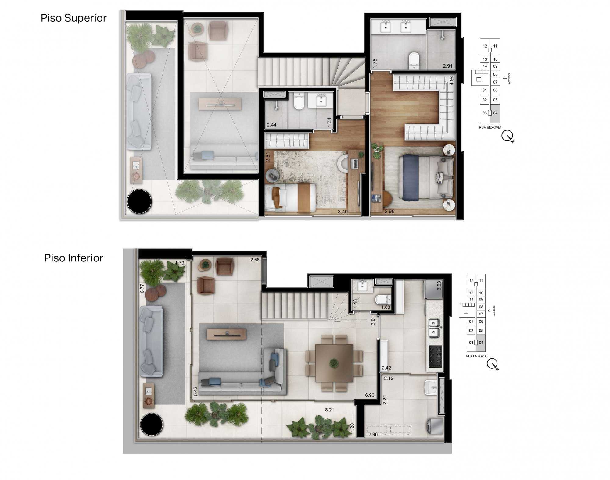 Planta - Duplex de Luxo na Chácara Santo Antônio: 120m², 2 Suítes e Lazer no Rooftop no Helbor Open Mind - Investimoveis