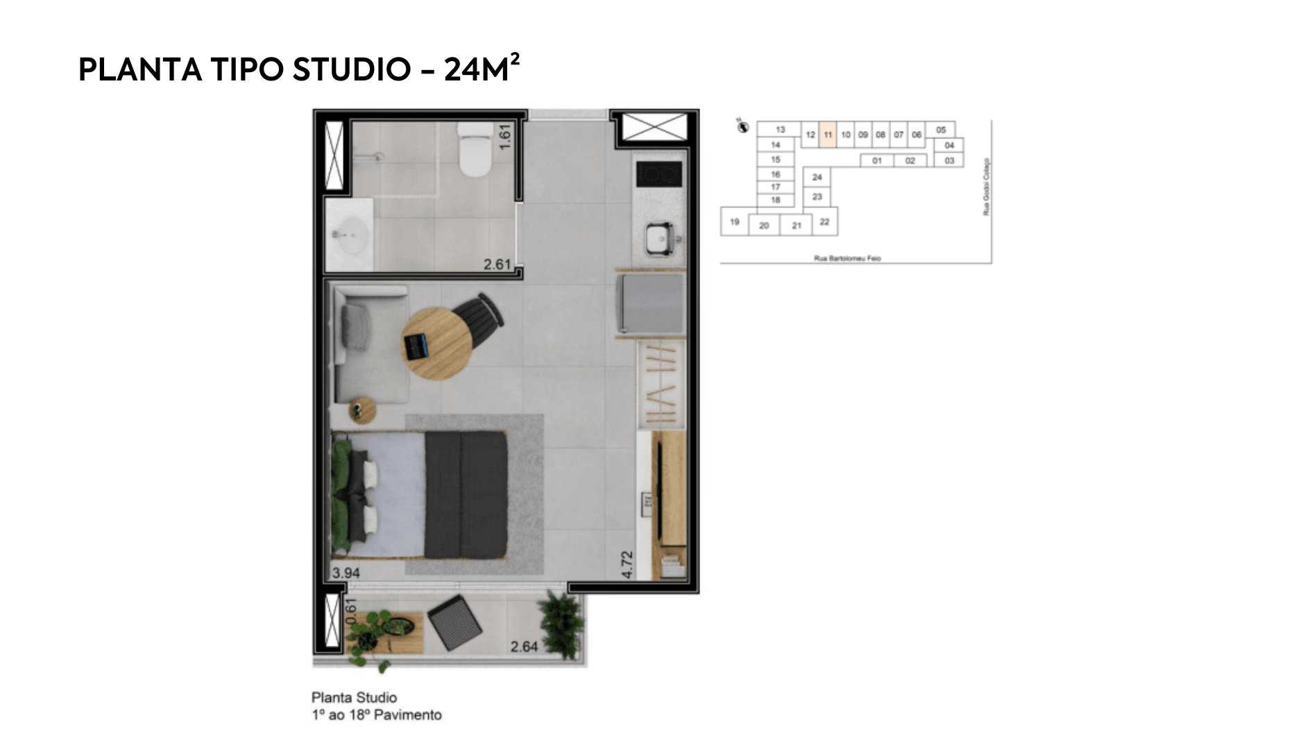 Planta - Studio à Venda no Brooklin com Renda | 24m² no Helbor B.Liv - Investimoveis
