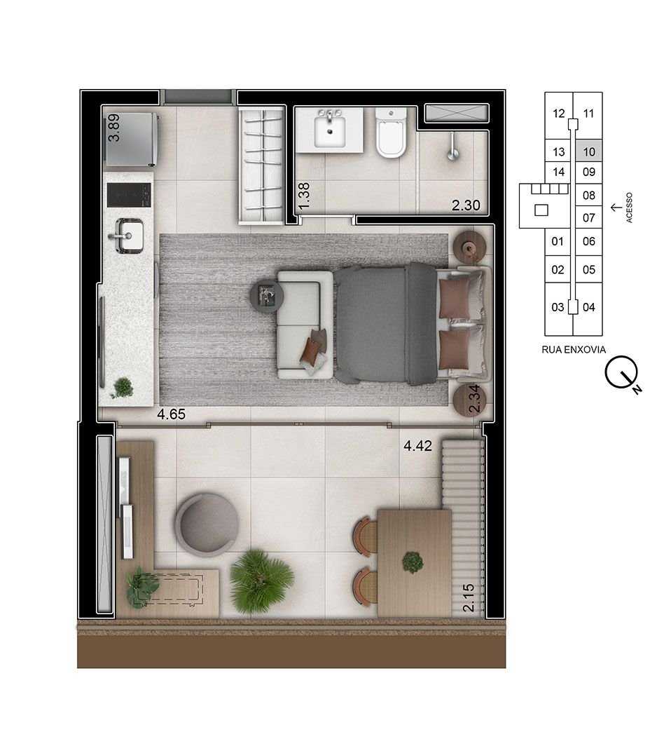 Planta - Investimento no Eixo Berrini: Studio a 650m do Morumbi Shopping - Investimoveis
