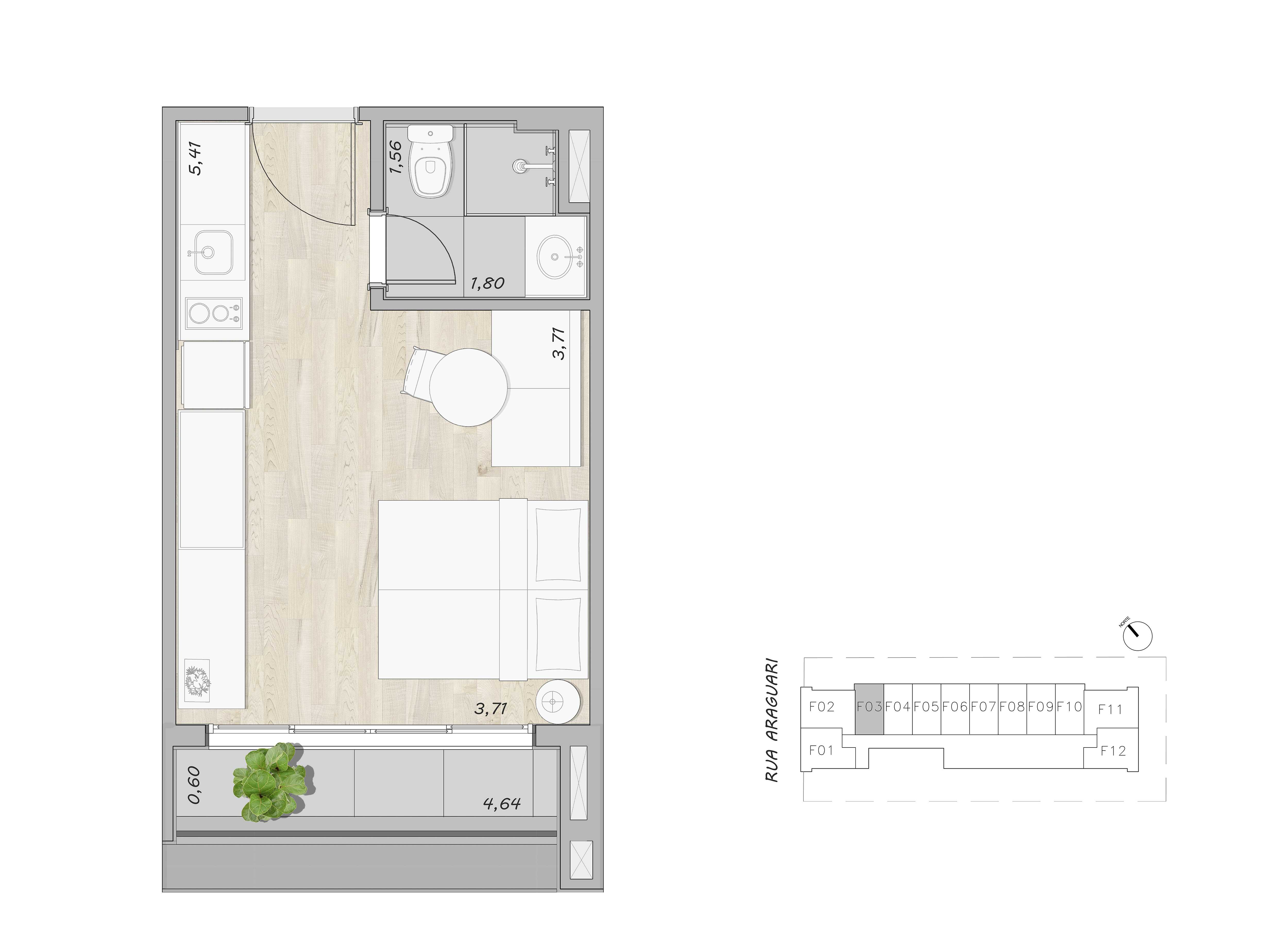 Planta - Studio em Moema à venda: Stay Moema 25m² mobiliado e equipado. - Investimoveis