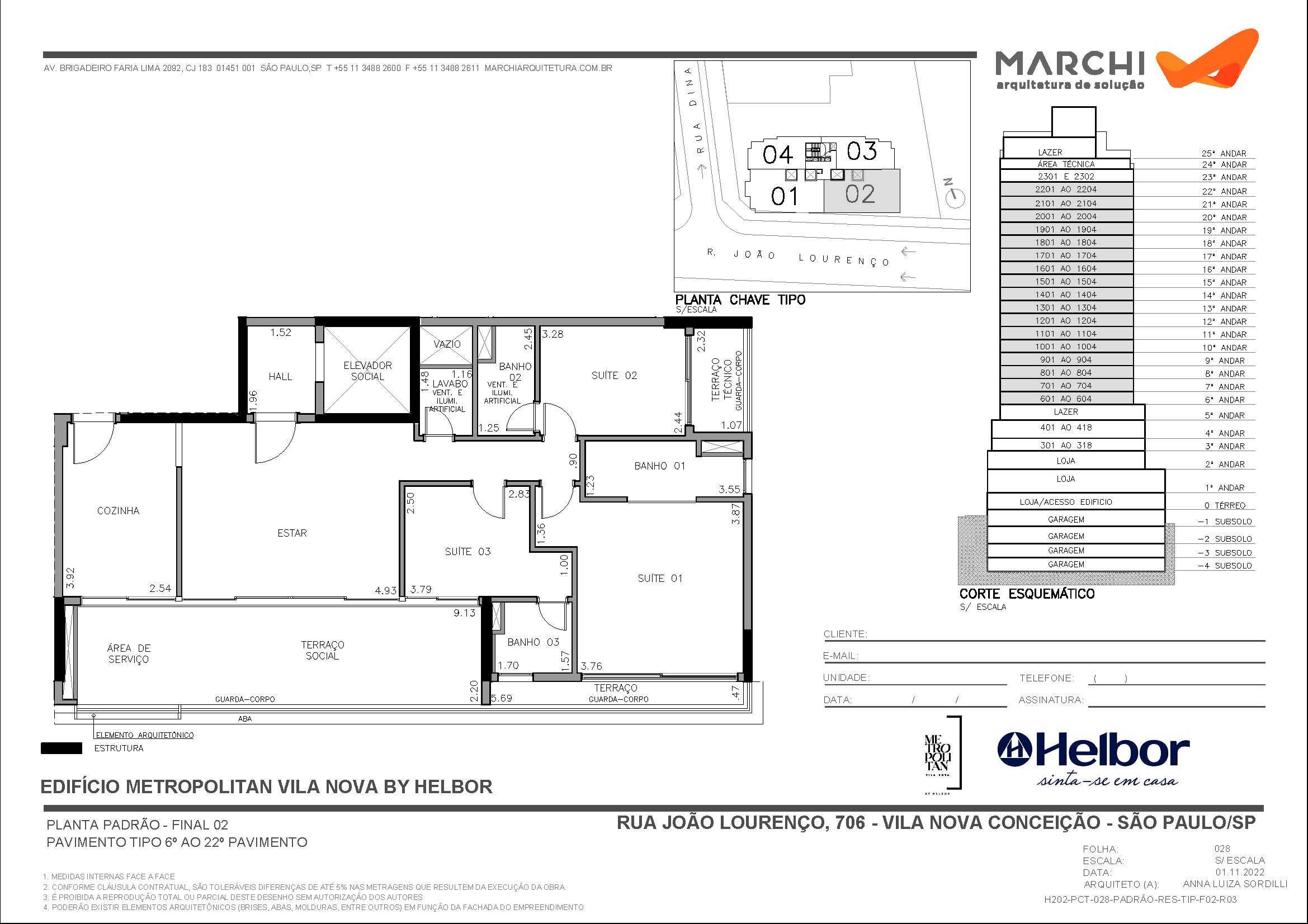 Planta - Vila Nova Conceição: Apartamento 129m² - Investimoveis