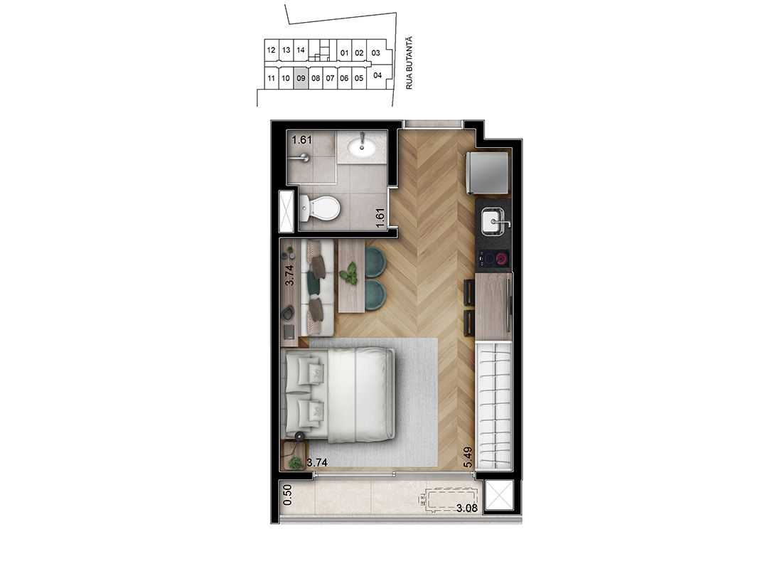 Planta - Studio de 25m² na Rua Butantã | To.Liv Pinheiros | Lazer Completo - Investimoveis